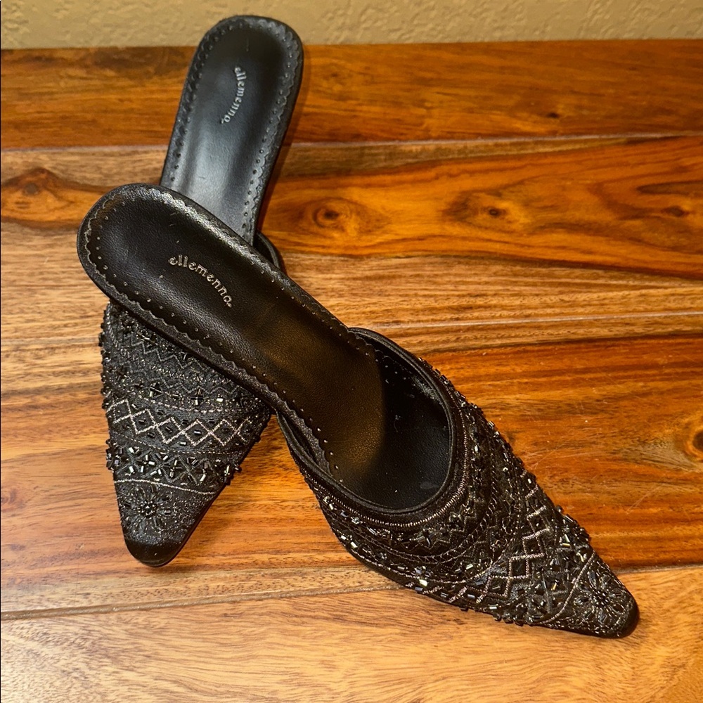 Charcoal Grey Beaded Mules